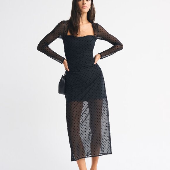 Abercrombie & Fitch Bra-Free Long-Sleeve Mesh Maxi Dress NWT - Picture 3 of 4